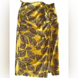 Zara Yellow Leaf Print Midi Skirt